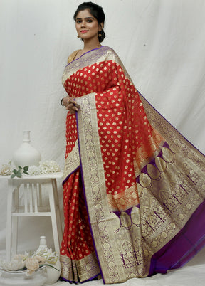 Red Zari Woven Banarasi Pure Silk Saree With Blouse - Indian Silk House Agencies