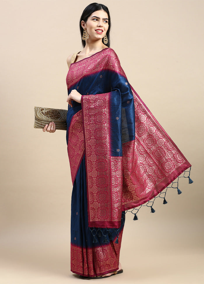 Blue Banarasi Silk Saree With Blouse Piece