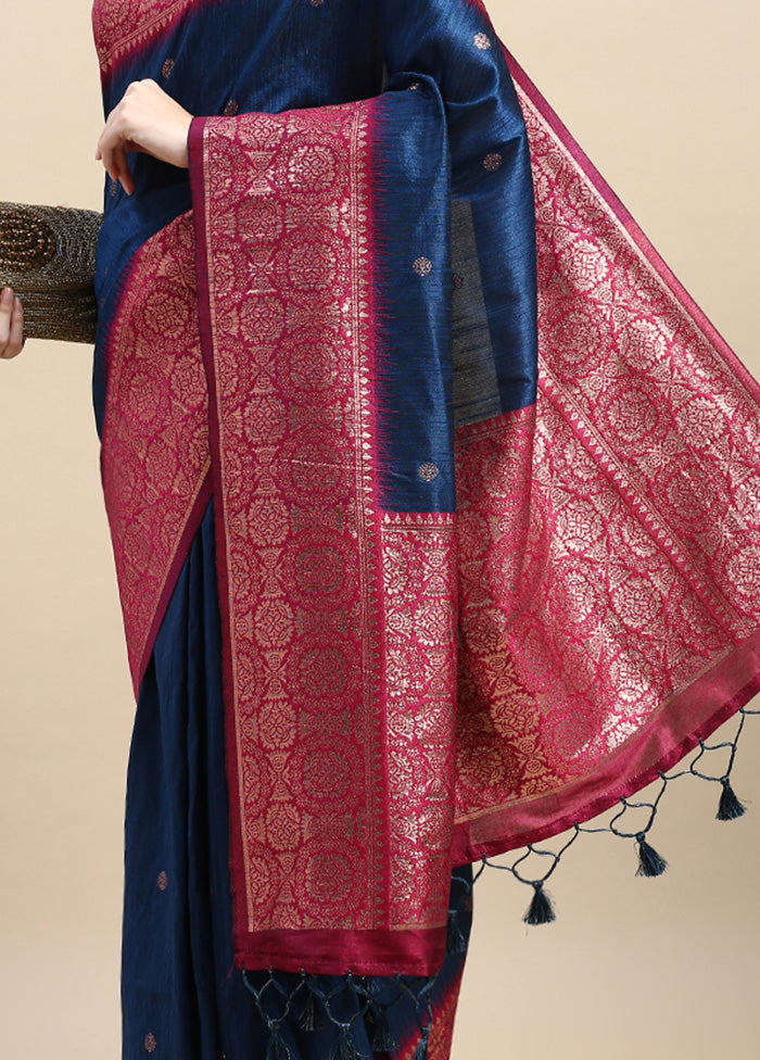 Blue Banarasi Silk Saree With Blouse Piece