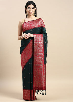 Green Banarasi Silk Saree With Blouse Piece