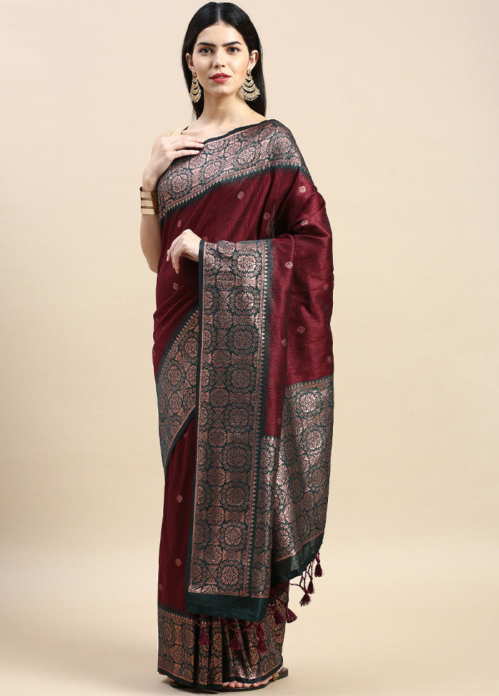 Maroon Banarasi Silk Saree With Blouse Piece