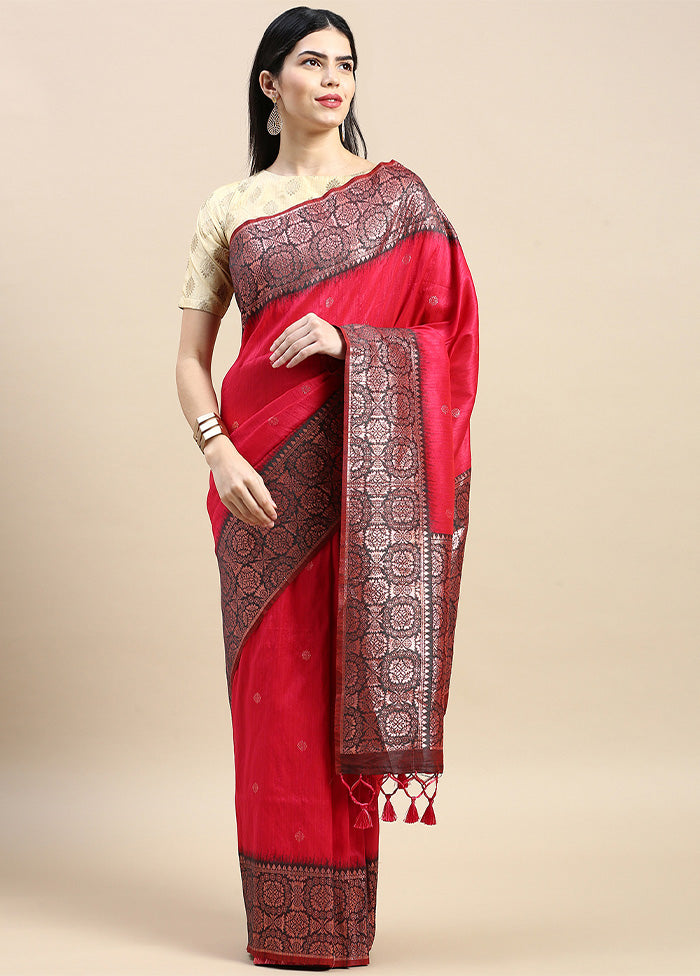 Pink Banarasi Silk Saree With Blouse Piece