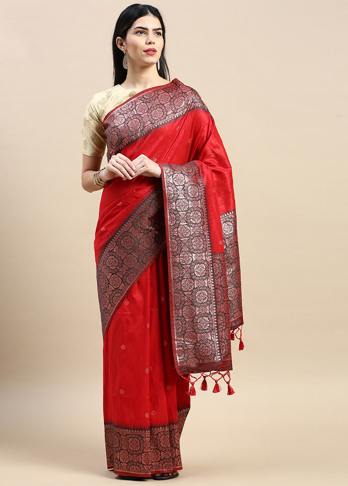 Red Banarasi Silk Saree With Blouse Piece