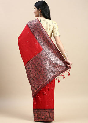 Red Banarasi Silk Saree With Blouse Piece