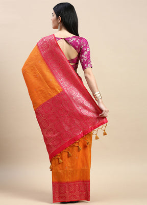 Yellow Banarasi Silk Saree With Blouse Piece