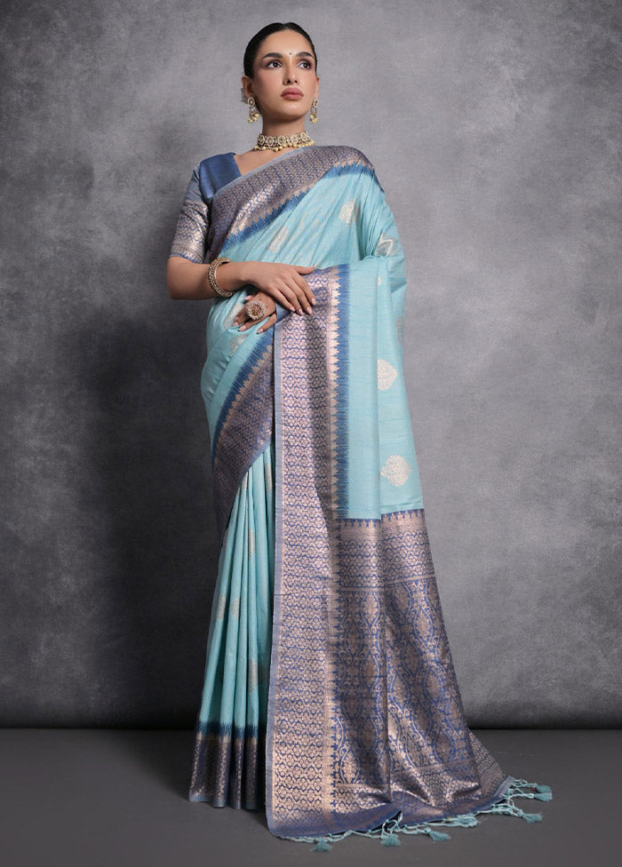 Firoza Tussar Silk Saree With Blouse Piece