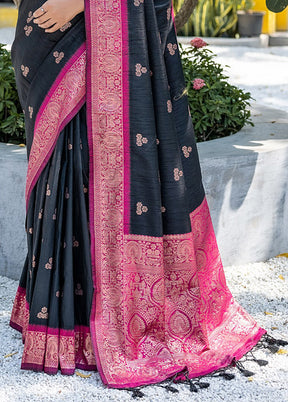 Black Banarasi Silk Saree With Blouse Piece