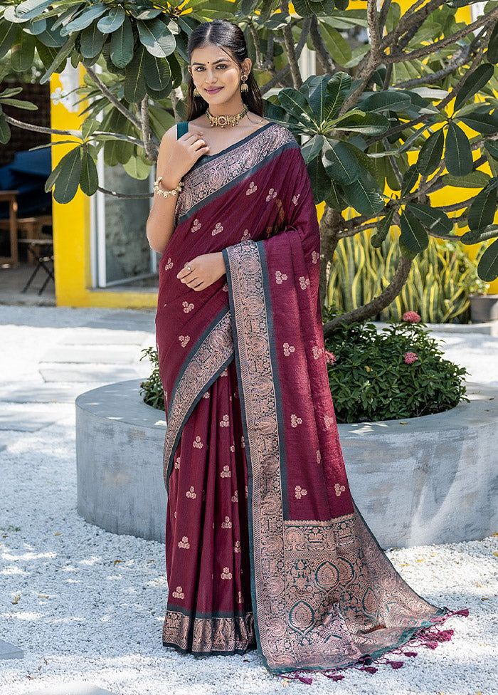 Maroon Banarasi Silk Saree With Blouse Piece