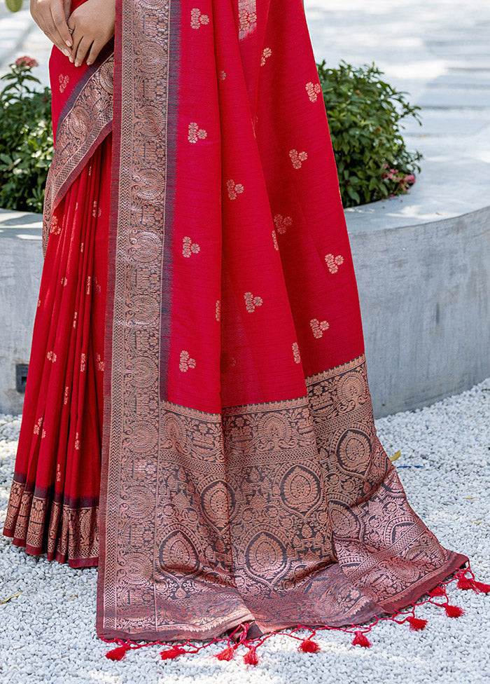 Red Banarasi Silk Saree With Blouse Piece