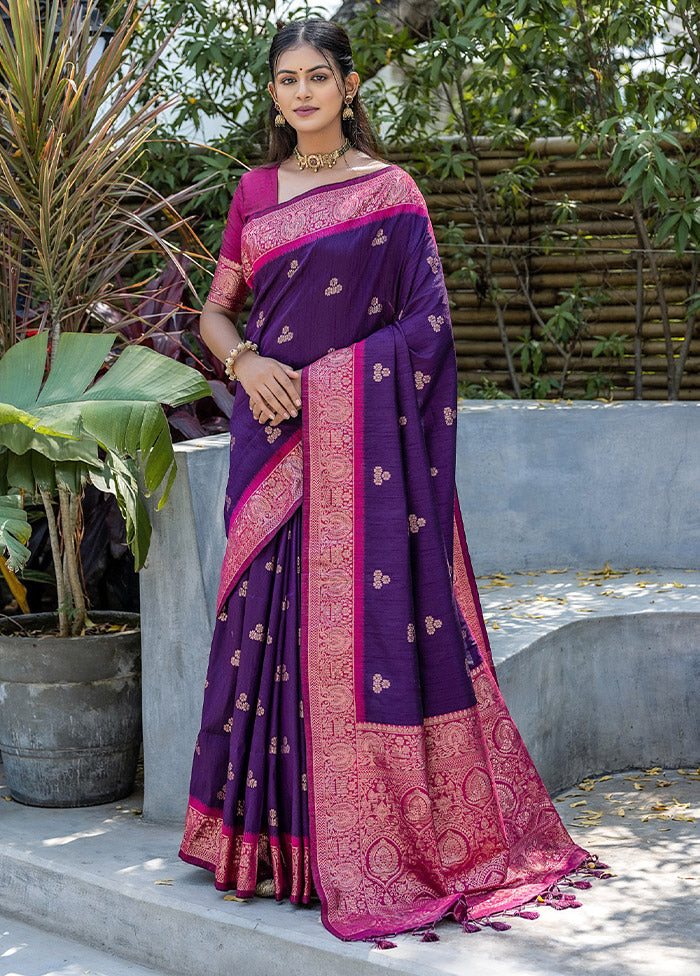 Wine Banarasi Silk Saree With Blouse Piece