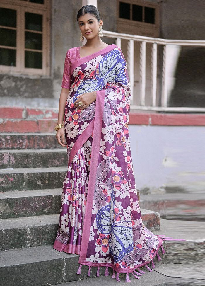 Wine Cotton Saree With Blouse Piece