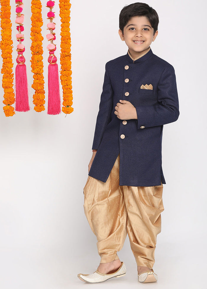 Navy Blue Festive Cotton Kurta Pajama Set - Indian Silk House Agencies