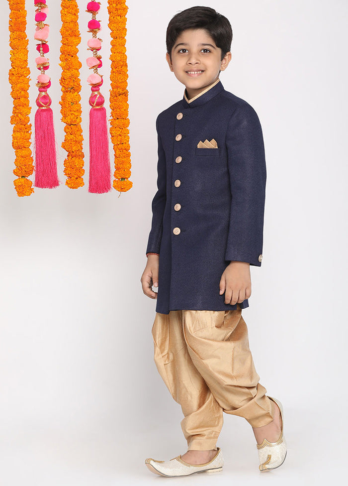 Navy Blue Festive Cotton Kurta Pajama Set - Indian Silk House Agencies