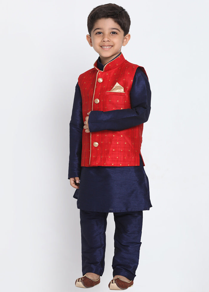 Maroon Silk Kurta Pajama Set With Jacket - Indian Silk House Agencies