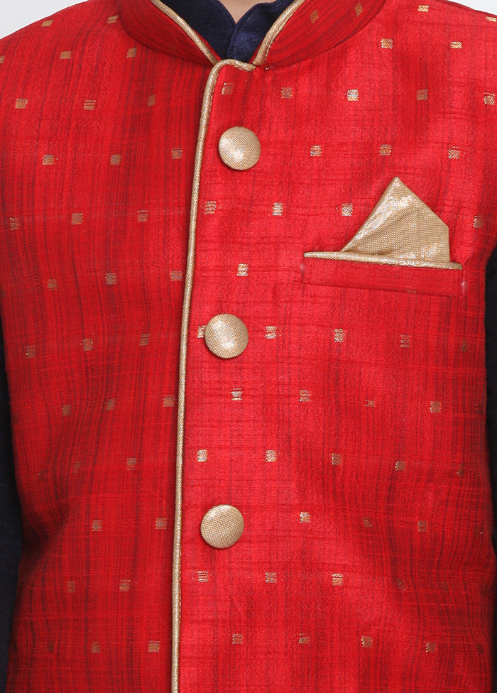 Maroon Silk Kurta Pajama Set With Jacket