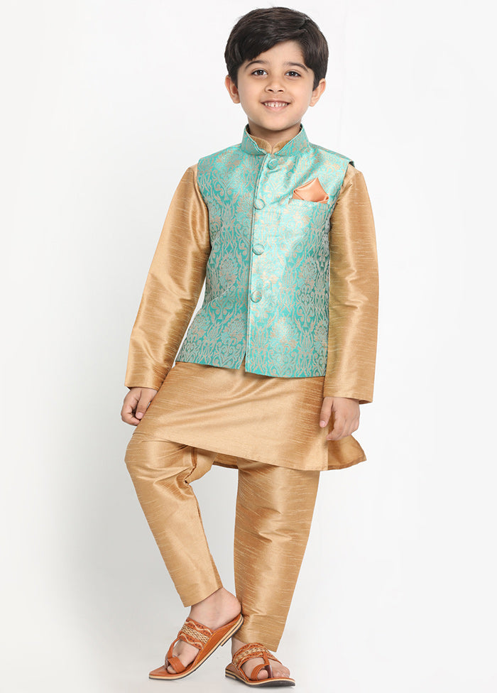 Green Silk Kurta Pajama Set With Jacket - Indian Silk House Agencies
