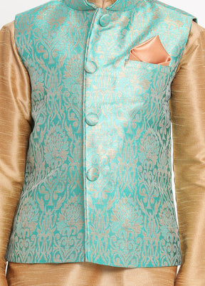 Green Silk Kurta Pajama Set With Jacket - Indian Silk House Agencies