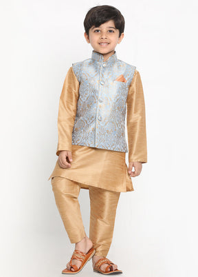 Grey Silk Kurta Pajama Set With Jacket