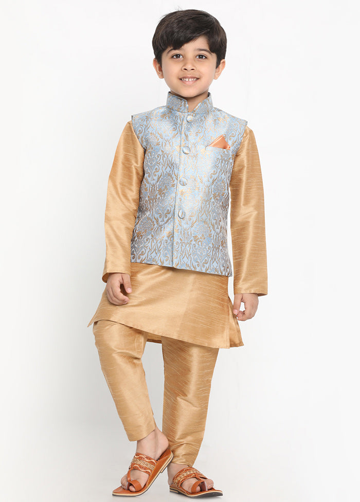 Grey Silk Kurta Pajama Set With Jacket