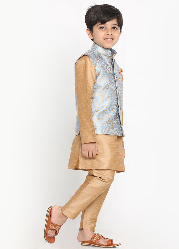 Grey Silk Kurta Pajama Set With Jacket - Indian Silk House Agencies