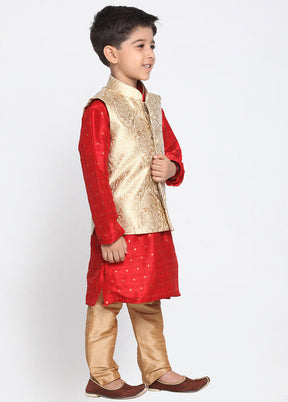 Gold Silk Kurta Pajama Set With Jacket