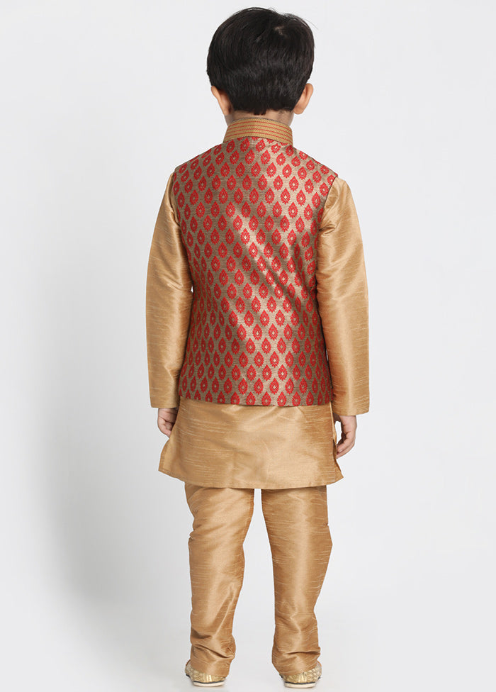 Gold Silk Kurta Pajama Set With Jacket