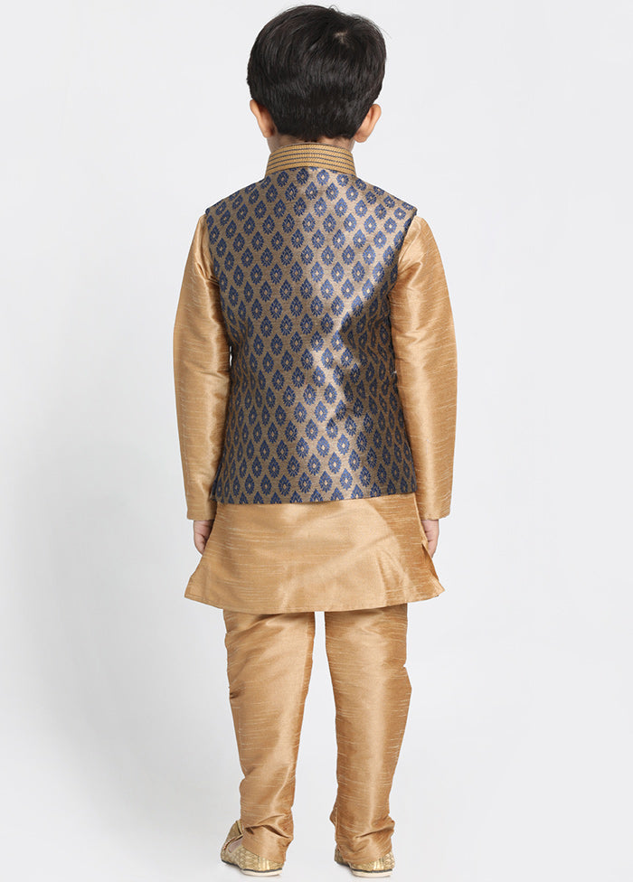 Gold Silk Kurta Pajama Set With Jacket - Indian Silk House Agencies