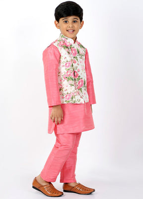 Pink Silk Kurta Pajama Set With Jacket - Indian Silk House Agencies