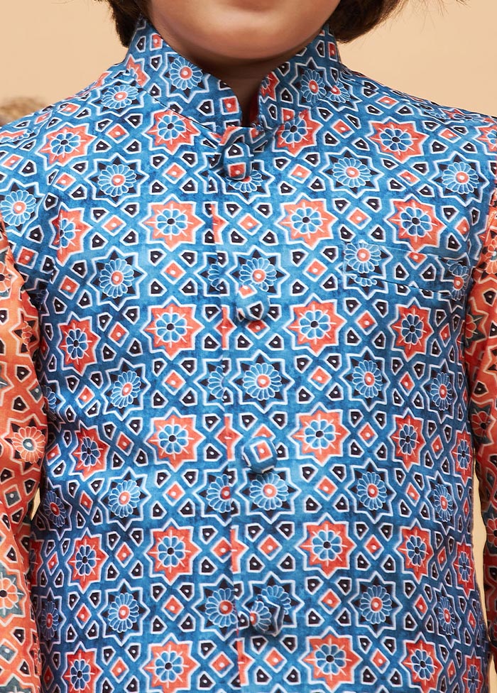 Blue Silk Nehru Jacket - Indian Silk House Agencies
