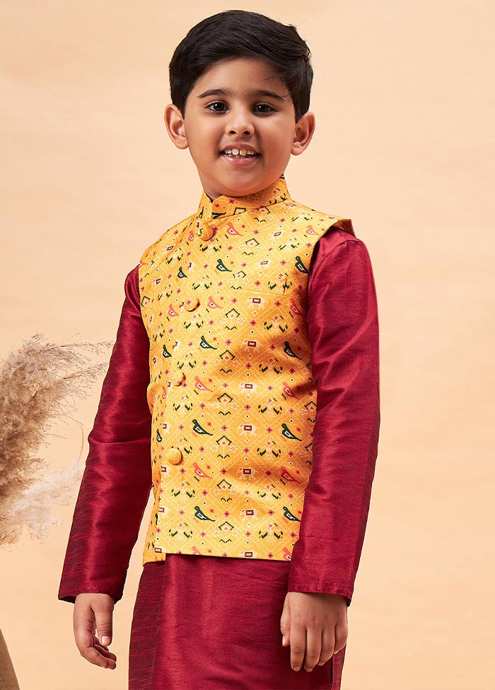 Yellow Silk Nehru Jacket - Indian Silk House Agencies