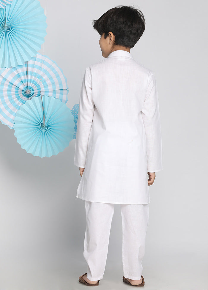 White Festive Silk Kurta Pajama Set - Indian Silk House Agencies