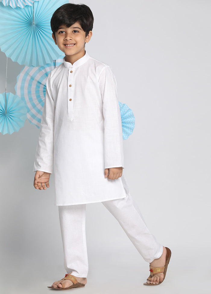 White Festive Silk Kurta Pajama Set - Indian Silk House Agencies