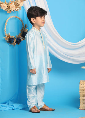 Powder Blue Festive Silk Kurta Pajama Set - Indian Silk House Agencies