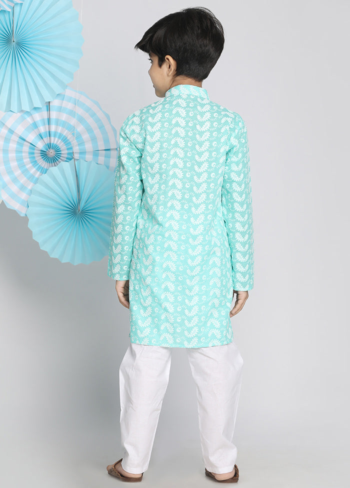 Green Festive Cotton Kurta Pajama Set - Indian Silk House Agencies