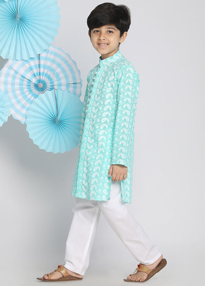 Green Festive Cotton Kurta Pajama Set - Indian Silk House Agencies