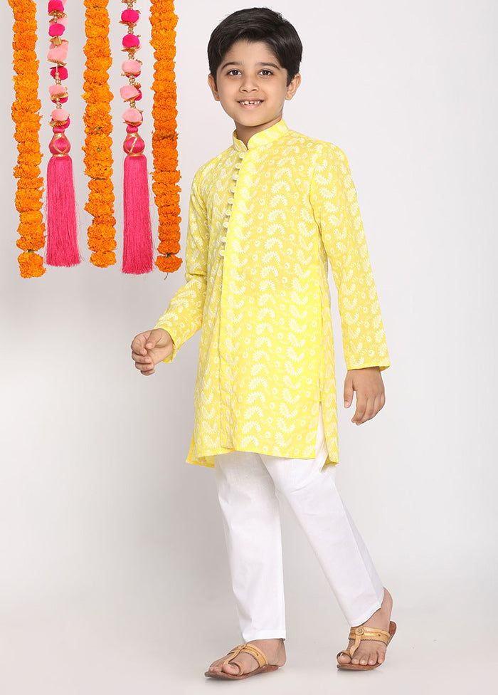 Yellow Festive Cotton Kurta Pajama Set - Indian Silk House Agencies
