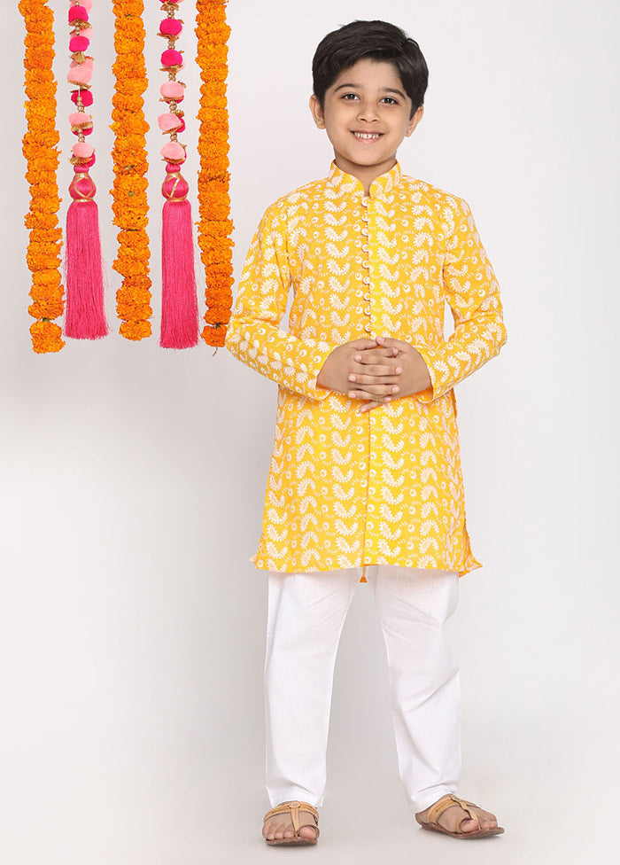 Yellow Festive Cotton Kurta Pajama Set - Indian Silk House Agencies