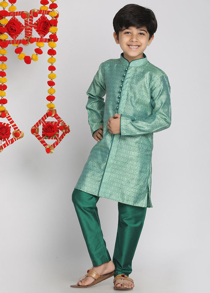 Green Festive Silk Kurta Pajama Set - Indian Silk House Agencies