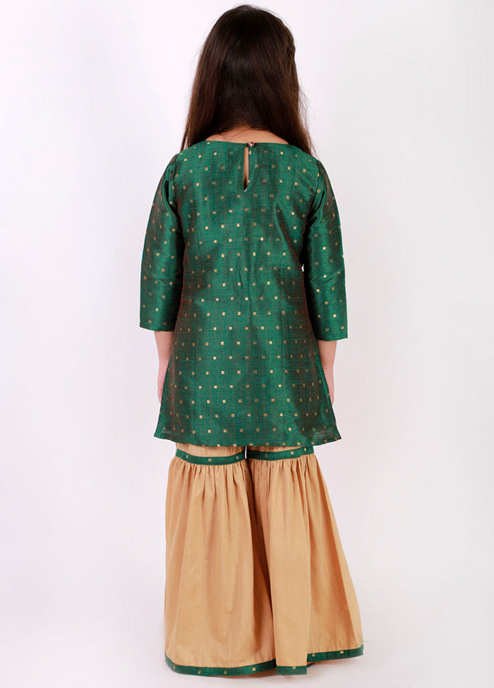 Green And Gold Zari Buta Self Design Kurta With Sharara - Indian Silk House Agencies