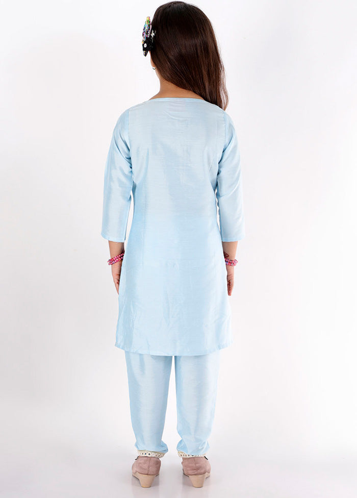 Blue Viscose Fabric Mirror Work Kurta And Pant Set - Indian Silk House Agencies