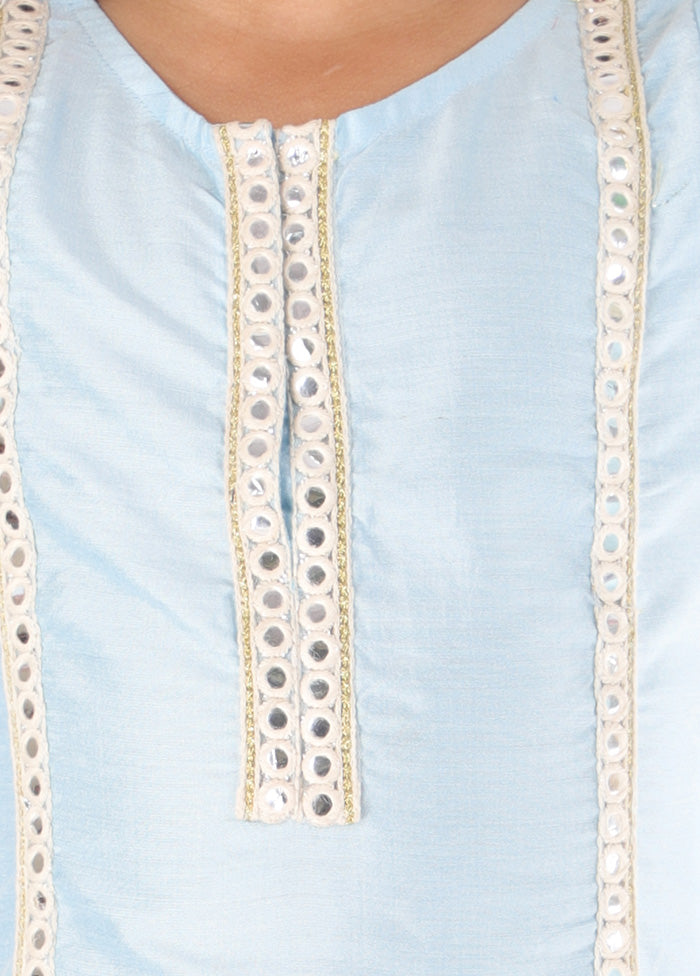 Blue Viscose Fabric Mirror Work Kurta And Pant Set - Indian Silk House Agencies