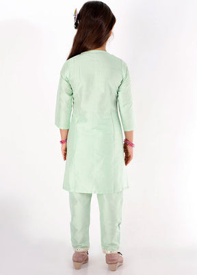 Green Viscose Fabric Mirror Work Kurta And Pant Set - Indian Silk House Agencies