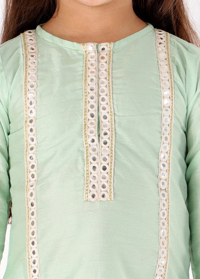 Green Viscose Fabric Mirror Work Kurta And Pant Set - Indian Silk House Agencies