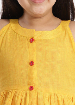 Yellow Pure Handloom Cotton Fabric Short Kurta With Straight Pants - Indian Silk House Agencies