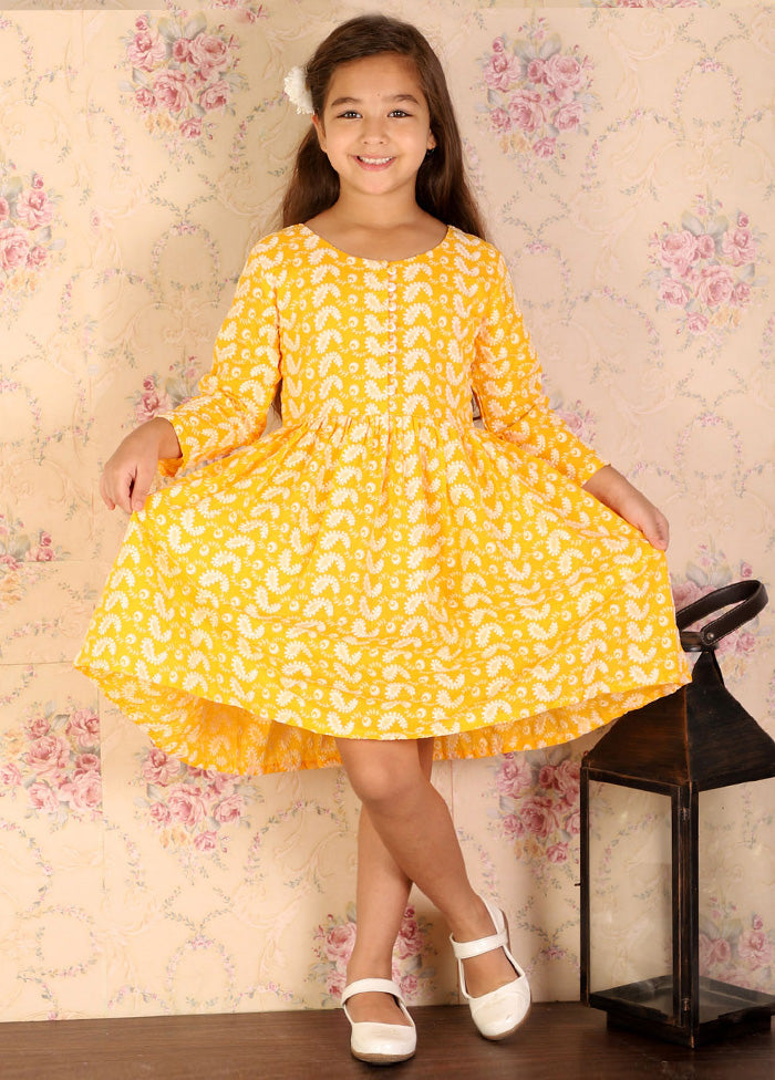 Yellow Pure Cotton Indian Dress - Indian Silk House Agencies