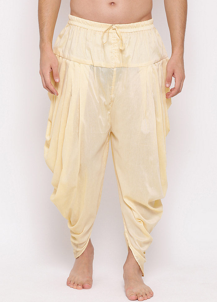 Cream Dupion Silk Solid Dhoti - Indian Silk House Agencies