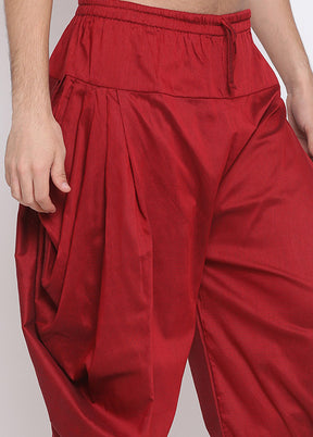 Maroon Dupion Silk Solid Dhoti