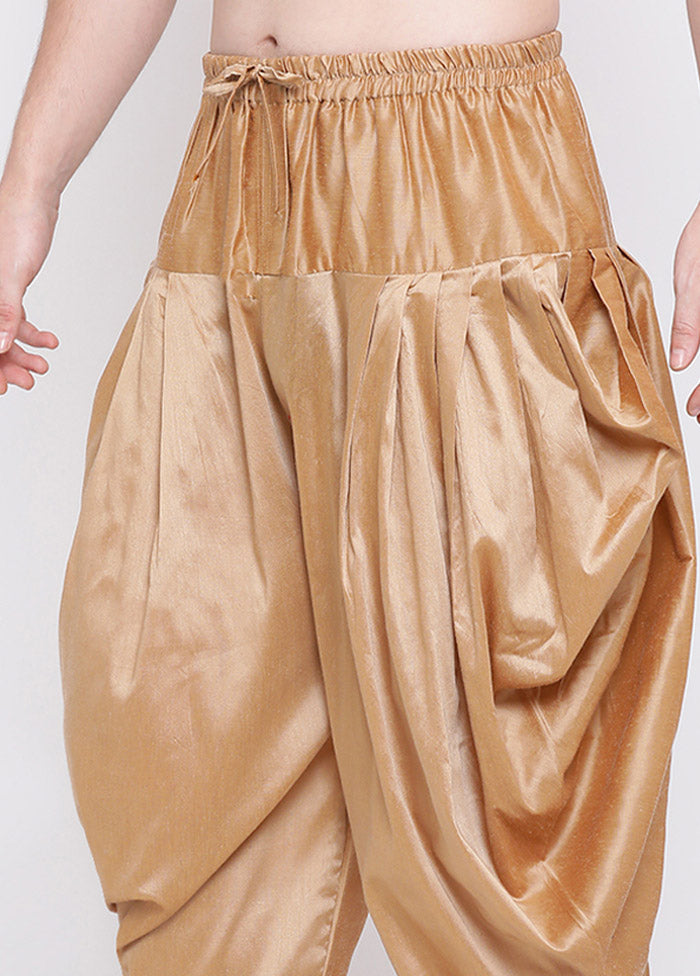 Rose Gold Dupion Silk Solid Dhoti - Indian Silk House Agencies