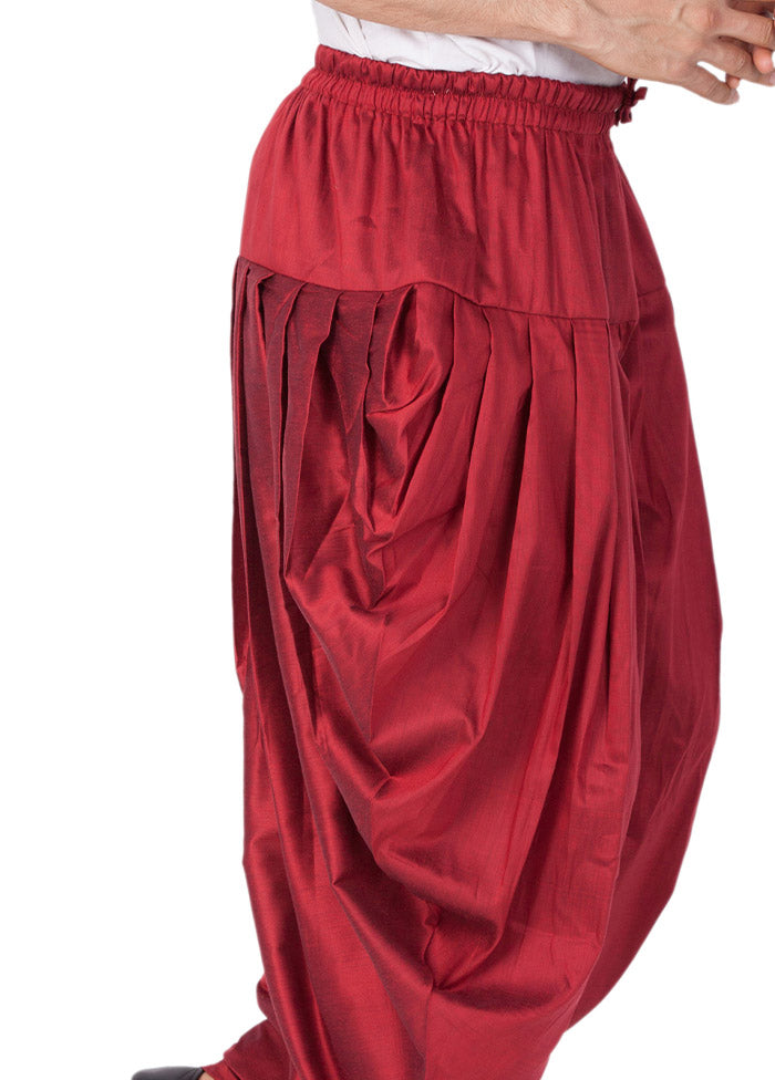 Maroon Cotton Solid Dhoti
