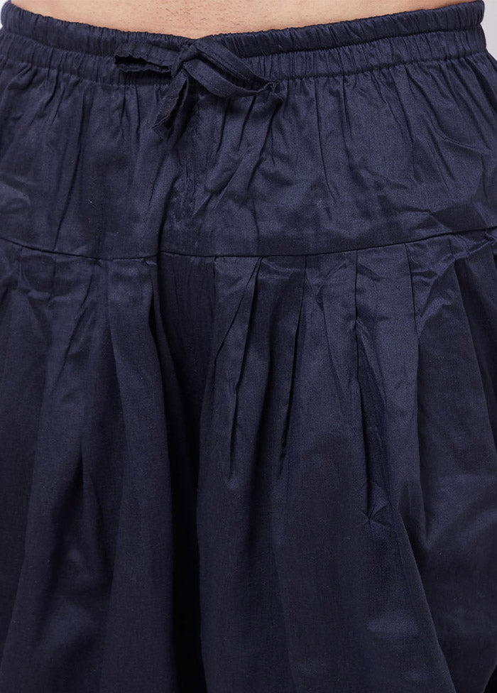 Navy Blue Cotton Solid Dhoti - Indian Silk House Agencies